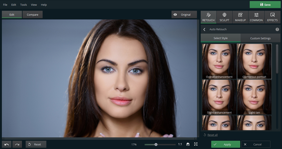 Aplica el retoque automático con el editor de caras en fotos gratis